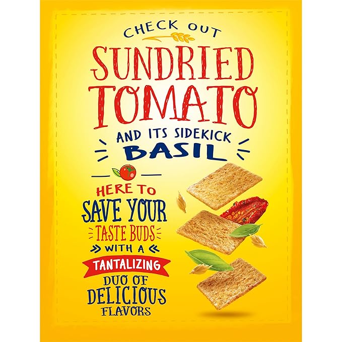 Wheat Thins Sundried Tomato & Basil Snacks, Whole Grain Wheat Crackers, Snack Crackers, Family Size, 13 oz