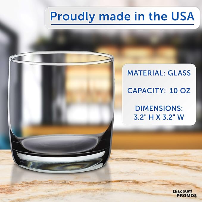 DISCOUNT PROMOS Monterrey Whiskey Glasses, 10 oz Set of 10, Bulk Pack - Heavy Base Old Fashioned Drinking Glass, Bourbon, Scotch Rocks Glasses - Black Bottom Color