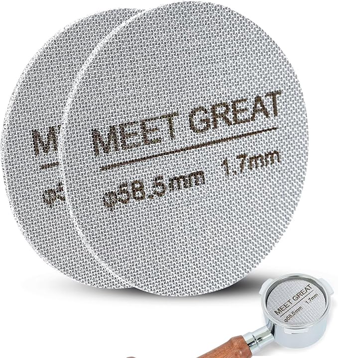 Meet Great- 2 Packs 58.5mm Espresso Puck Screen, 1.7mm Thickness 150?œm 316L Stainless Steel, Upgraded Reusable Coffee Filter Screen for 58.5mm Breville Portafilter Filter Basket