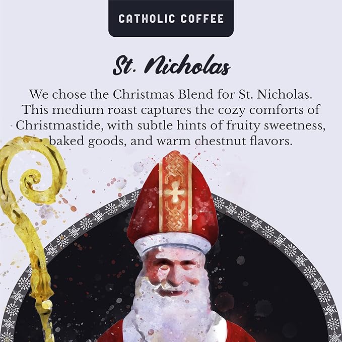 Catholic Coffee St. Nicholas Christmas Blend | Medium Roast Ground Coffee ??Roasted Chestnut & Dark Chocolate Notes | 12oz Bag ??Festive Catholic Gift for the Holiday Season