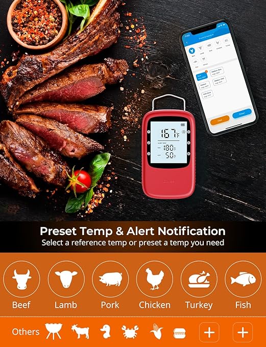 Govee Bluetooth Meat Thermometer, Digital Meat Thermometer for Smoker Oven, Grill Thermometer with 2 Probes, Timer Mode, Smart LCD Backlight BBQ Thermometer for Cooking Turkey Fish Beef