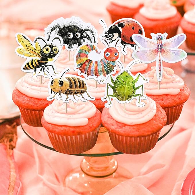 40 Pack Nature Insect Cupcake Toppers Dragonfly Snail Cupcake Picks Hawaiian Beach Insect Happy Birthday Anniversary Wedding Cake Decorations Party Supplies
