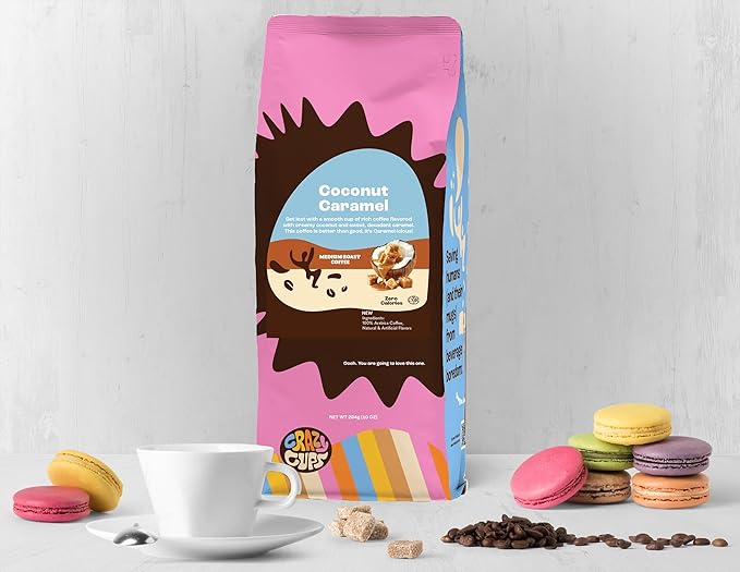 Crazy Cups Flavored Ground Coffee, Coconut Caramel Coffee, For Brewing Flavored Hot or Iced Caramel Coffee, 10oz, Pack of 1