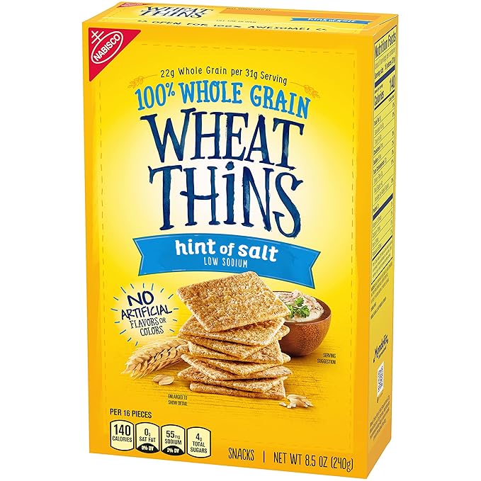 Wheat Thins Hint of Salt Low Sodium Whole Grain Wheat Crackers, 6-8.5 oz Boxes (Pack of 2)
