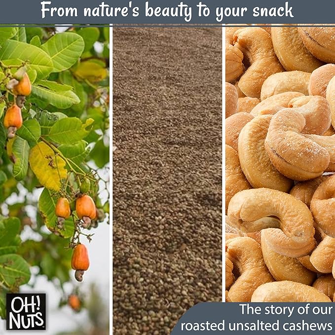 Oh! Nuts Cashews Roasted Unsalted - 1 lb - Roasted Unsalted Cashews - Packed in New York Zip-Seal Bag for Exceptional Freshness