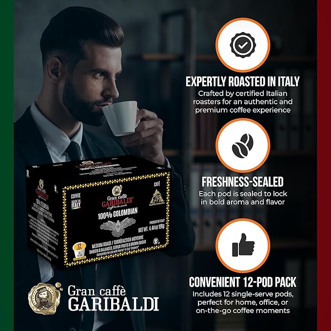 Caffè Garibaldi Italian Roast Coffee, Single-Serve Capsules for Keurig K-Cup Brewers, 100% Arabica Blend Coffee Pods, Recyclable Cups for Single Serve Machines, 72 Count K-Pods - Dark Roast