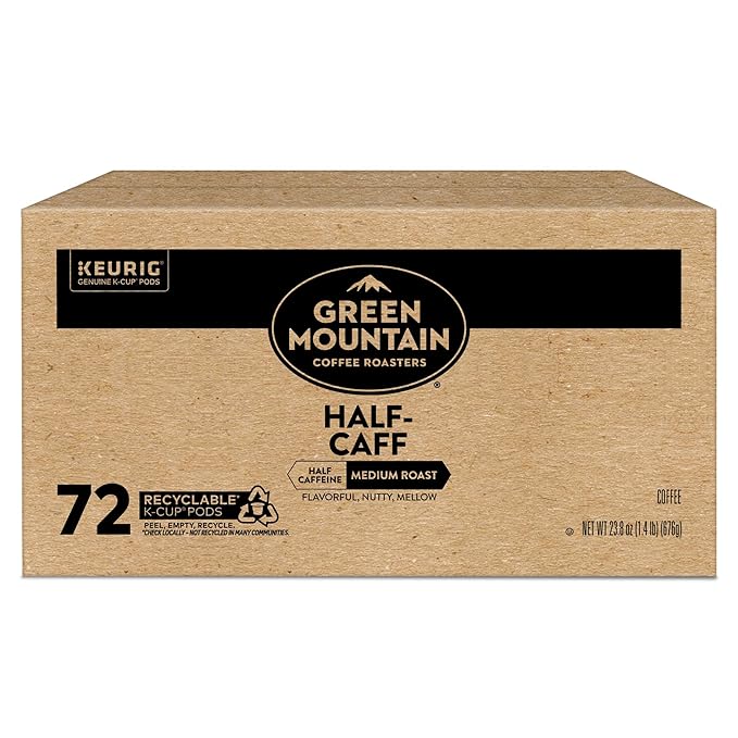 Green Mountain Coffee Roasters Half Caff Keurig Single-Serve K-Cup pods, Medium Roast Coffee, 72 Count