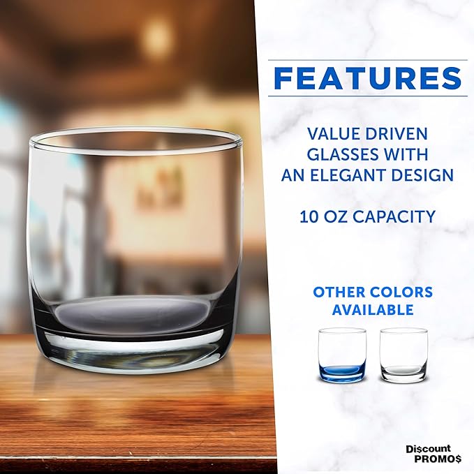 DISCOUNT PROMOS Monterrey Whiskey Glasses, 10 oz Set of 10, Bulk Pack - Heavy Base Old Fashioned Drinking Glass, Bourbon, Scotch Rocks Glasses - Black Bottom Color