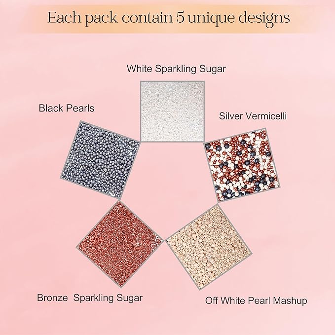 Sprinkles - Confect Sprinkles for Cakes & Cupcakes Decoration Assorted pack of 5 Starry Night Sprinkles Mix Black, White & Bronze Dragees Sparkling Sugar White & Bronze | Vegan, Gluten-Free, Nut-Free, Soy-Free, Dairy-Free, Palm Oil-Free- 5 Oz