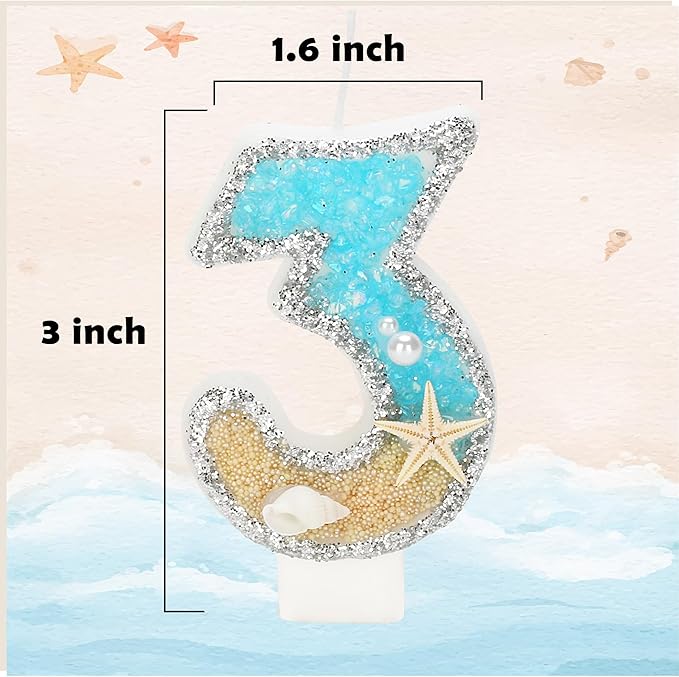 Birthday Candle for Cake, Beach Starfish Sequins Candles, 2.76 inch Cake Topper Decoration for Birthday Party (Number 13)