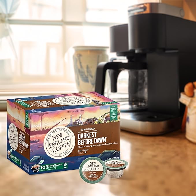New England Coffee Darkest Before Dawn Dark Roast Single Serve Pods, 10ct Box (Pack of 6)