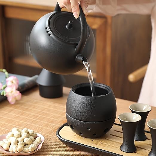 TEANAGOO 11 Pcs Sake Set, Sake Cups(0.9 Oz) with Bamboo Tray, Saki Cup Set with Warmer Pot(6 Oz), Sake Warmer Gift Sets for Friends/Family In Winter. Sake Set with Warmer for Christmas, Birthday, T1