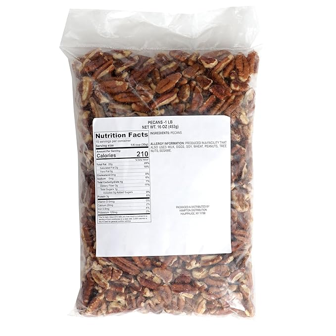 Raw Pecans Unsalted, 1 Pound Bag of Pecan Pieces, Chopped Pecans for Baking, Cooking & Snacks. Healthy Snack for Adults