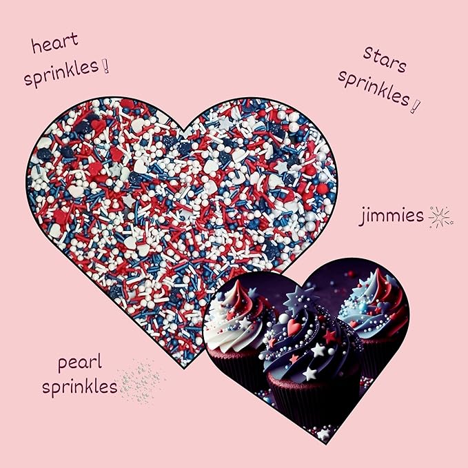 Confect Cake Mate Dessert Sprinkles ??Edible Red, White & Navy blue Heart, Star, Pearl & Vermicelli Sprinkles ??Toppings for Cake Decorating, Baking, Cupcakes, Cookies & Ice Cream | Vegan, Gluten-Free, Soy-Free, Dairy-Free, Palm Oil-Free- 4.2 Oz