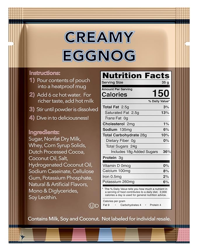 Double Donut Creamy Eggnog Hot Chocolate Mix Packets, Flavored Eggnog Hot Cocoa Mix, 32 Count