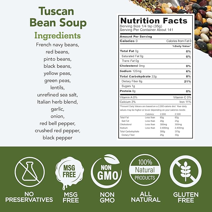 s.a.l.t. sisters Tuscan Bean Soup | All-Natural, Gluten Free, MSG Free, Non-GMO | Unique Dried Bean Blend with our Tuscan Farmhouse Seasoning | Heart, Rich, and Bursting with flavor | 8.5oz