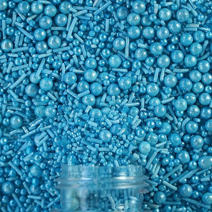 Confect Christmas Sprinkles | Bright Blue | Pearl | Vermcelli | Edible Sprinkle | Frozen Sprinkles for Baking & Cake Decorative | Birthday & Cookie Sprinkle | Vegan, Gluten-Free, Soy-Free, Dairy-Free, Palm Oil-Free- 4.2 Oz