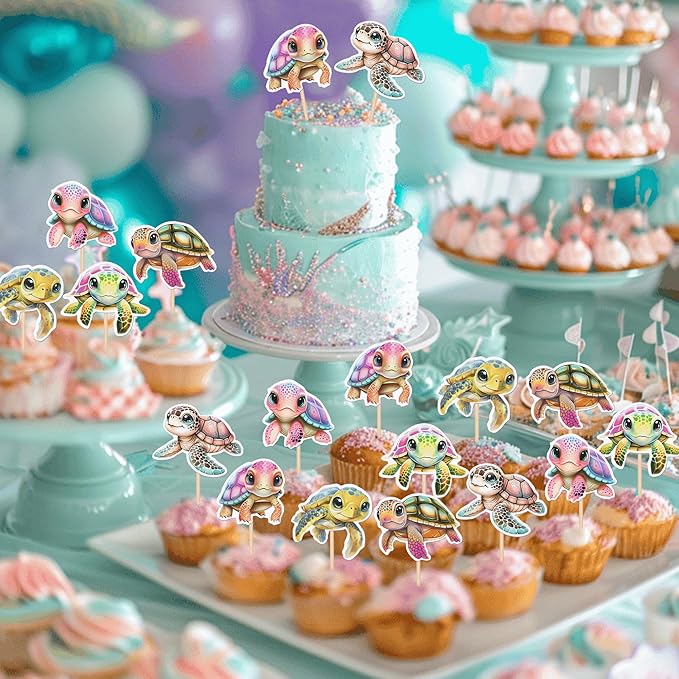 36 Pack Turtle Cupcake Toppers Sea Animals Turtle Cupcake Picks Sea Animals Theme Baby Shower Kids Birthday Cupcake Decoration Party Decoration Supplies 1