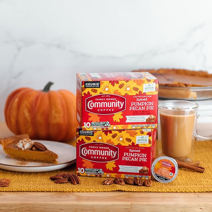 Community Coffee Spiced Pumpkin Pecan Pie Flavored Coffee Pods, 60 count, Medium Roast Compatible with Keurig 2.0 K-Cup Brewers (10 Pods, Pack of 6)
