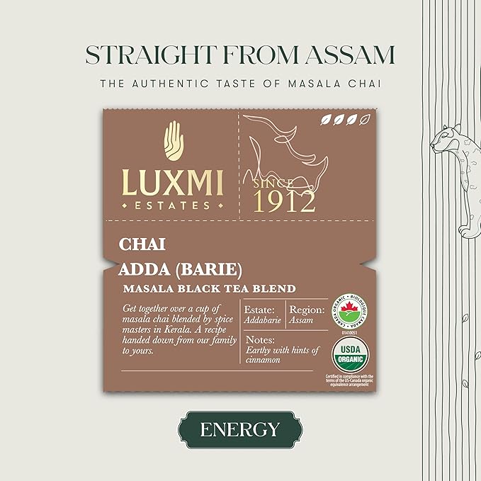 Luxmi Estates Chai Adda-Bari 25 Tea Bags (50g) Pack | Masala Chai | Certified Organic Black Tea