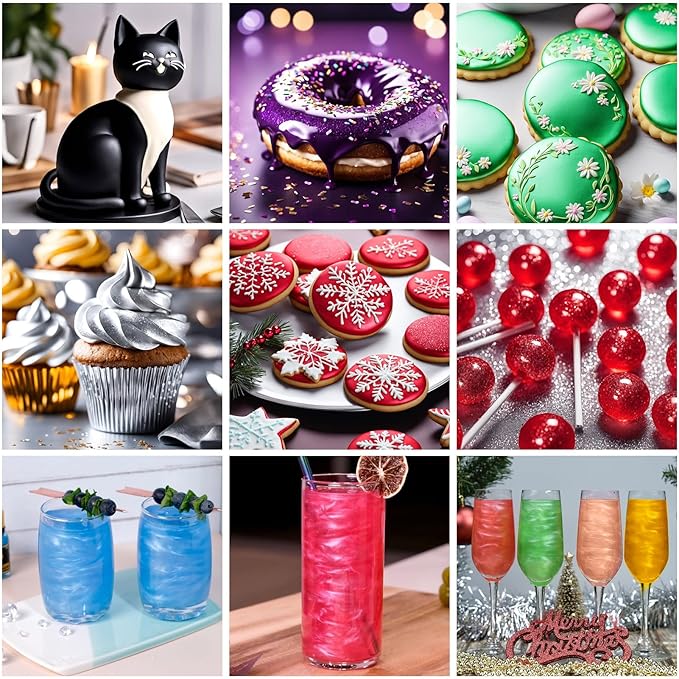 Luster Dust Edible Set - 2 Colors Food Grade Cake Dust Shimmer Powdered, Cherrysea Powder Food Coloring for Cocktails, Cookie Decorations, Cake, Drinks, Fondant, Candy - 4g/Bottle - Black+Purple