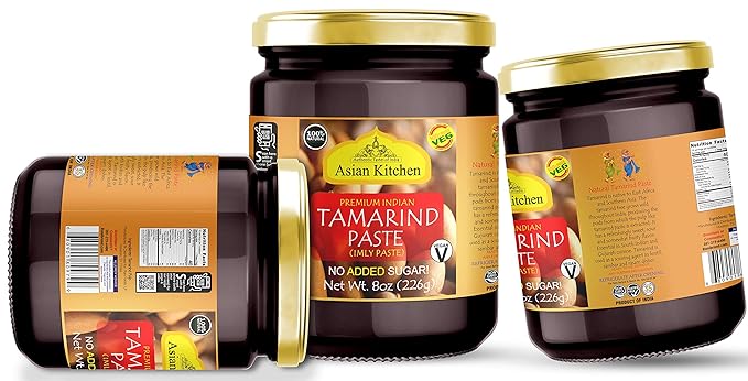 Asian Kitchen Tamarind Paste Puree (Imli) 8oz (227g) Glass Jar, Gluten Free, No Added Sugar ~ All Natural | Vegan | Non-GMO | No Colors | Indian Origin