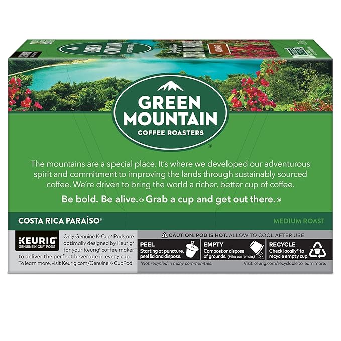 Green Mountain Coffee Roasters Costa Rica Paraiso, Keurig Single Serve K-Cup Pods, Medium Roast Coffee, 60 Count, (6 Packs of 10)