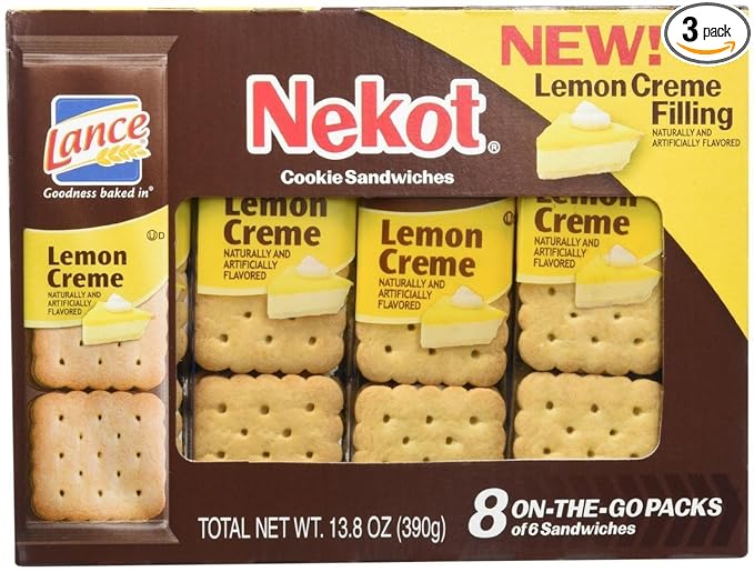 Lance Nekot Cookie Sandwiches Lemon Creme Filling 8 Count (Pack of 3)