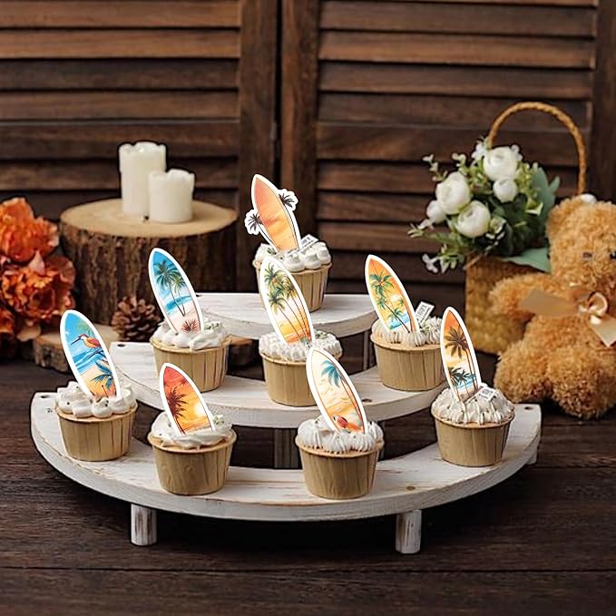 60 Pack Edible Palm Tree Cupcake Toppers Rice Paper Green Palm Tree Coconuts Cupcake Picks for Summer Beach Theme Hawaii Baby Shower Birthday Party Cake Decorations Supplies