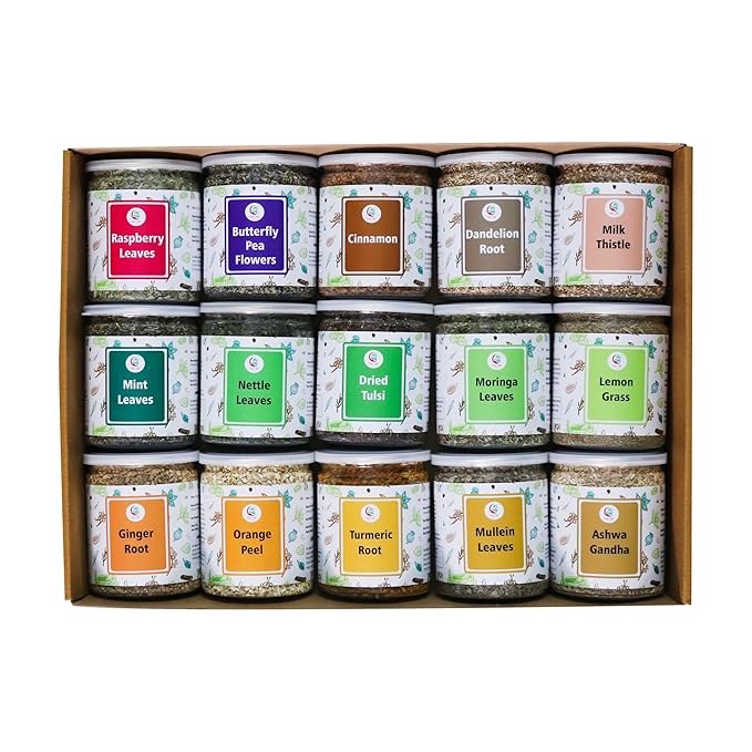 Assorted Loose Leaf Tea | 15 Delightful Herbs | Upto 900 Servings | 100% Raw & Natural | Add Health to your Soups, Smoothies, Teas and more | By Yogi's Giftยฎ
