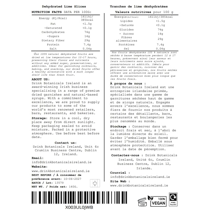 Dehydrated Dried Lime Slices Wheels | 50 + Servings Approx. | 100% Natural No Added Sugars | Cocktails, Wreath Making, Tea, Cakes, Garnish Decoration | Limes For Cocktails | PET Jar |4.9 OZ, 140 Grams