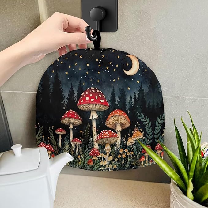 Mushroom Print Tea Cozy Creative Insulated Tea Cosy Extra Thick Home Kitchen Decoration Creative Gifts Dust Teapot Cover Kitchen Accessories for Travel