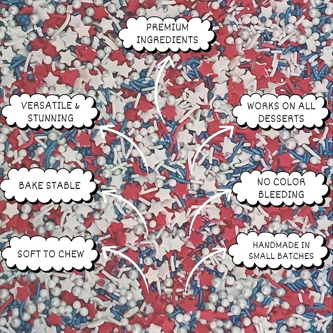 Confect Cake Mate Edible Sprinkles ??Red, White, Navy blue & Silver Star, Pearl Dragees ??Vegan Cake and Cupcake Decorating Toppings for Cookies & Ice Cream | Vegan, Gluten-Free, Soy-Free, Dairy-Free, Palm Oil-Free- 4.2 Oz