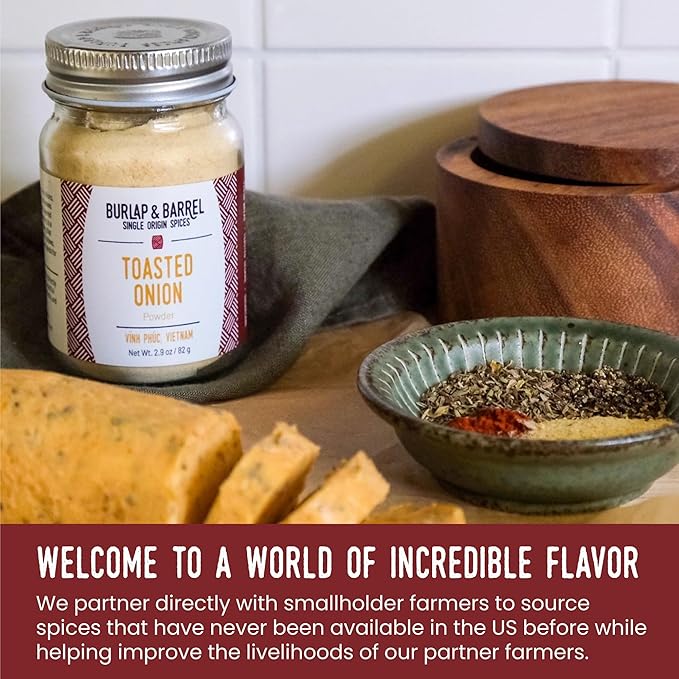 Burlap & Barrel Toasted Onion Powder – Rich, Savory-Sweet Flavor – Flavorful Onion Seasoning for Cooking – As Seen On Shark Tank - 2.9oz Glass Jar