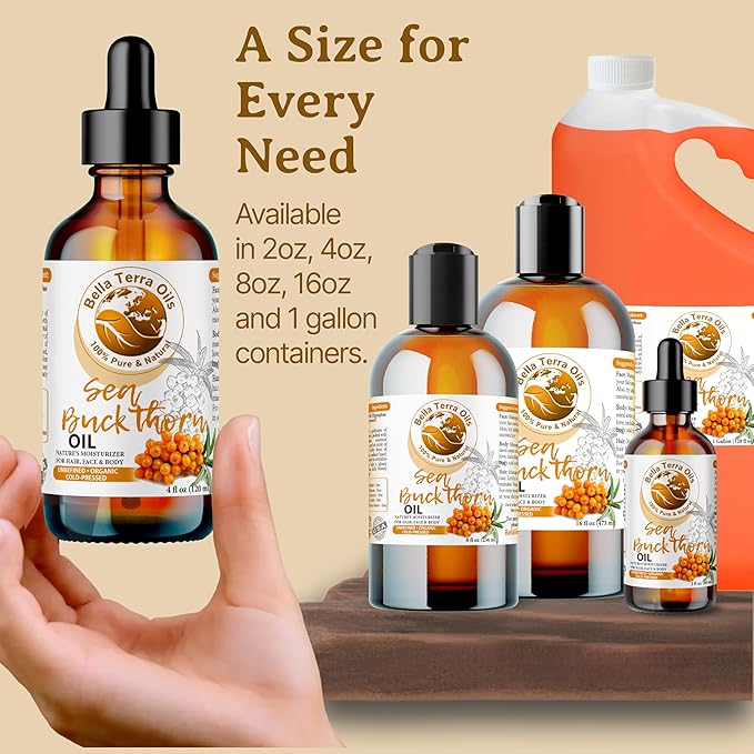 Bella Terra Oils Pure Sea Buckthorn Oil ??1gallon, Enhances Hair and Skin Appearance, Rich in Nutrients, Non-Greasy, Quick Absorbing
