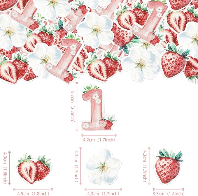 60 Pack Edible Sweet One Cupcake Toppers First Birthday Strawberry Flower Cake Toppers Rice Paper Wafer Paper Cake Picks for Fruit Baby Shower 1st Birthday Berry Sweet Kids Birthday Cake Decorations