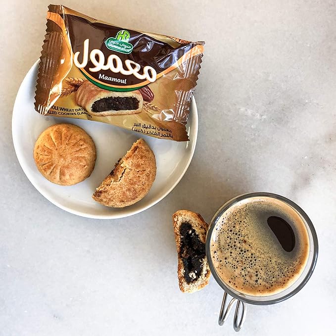 HB Halwani Bros Whole Wheat Maamoul Cookies, Date Filled Round Shortbread Cookies, 100% All Natural, No Additives, No Preservatives, 12 Individually Wrapped Cookies (Pack of 4)