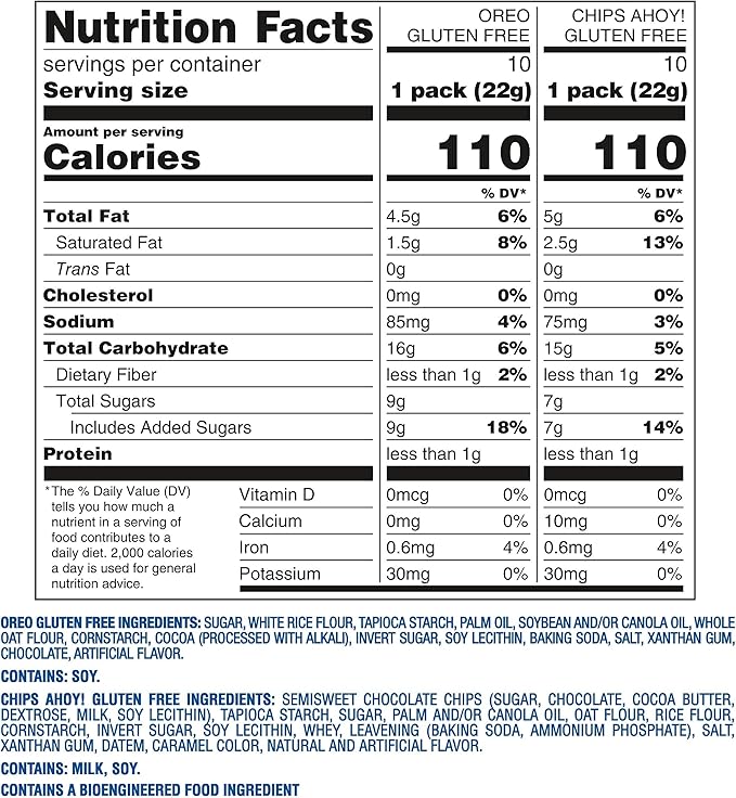 OREO Chocolate Sandwich Cookies & CHIPS AHOY! Chocolate Chip Cookies Gluten Free Cookies Variety Pack, 20 Snack Packs