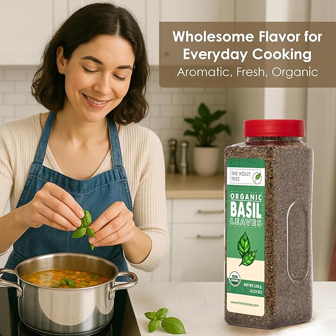 Organic Basil Leaves 4.23 oz – Dried Basil Seasoning with Fresh Flavor – USDA Organic, Kosher, Gluten Free – The Holly Tree