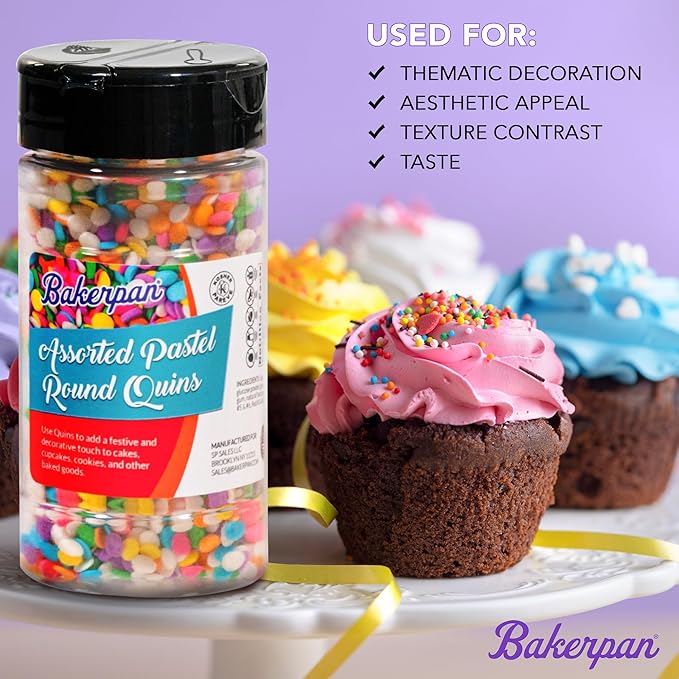 Bakerpan Quins Sprinkles for Cake Decorating - 4 Ounces - Gold Edible Confetti Sprinkles for Cupcakes, Ice Cream, Cookies, Cakes (Made in USA)