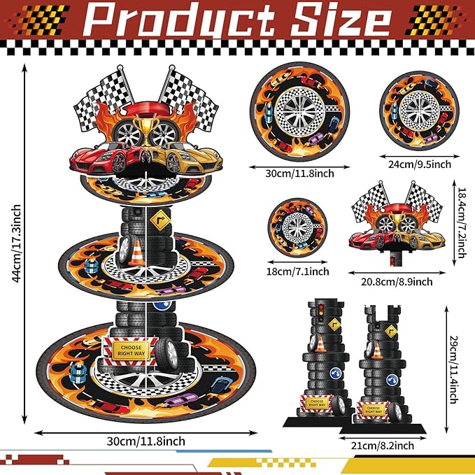 2 Pack Race Car Birthday Party Decorations Race Car Cupcake Stand 3 Tier Racing Cupcake Holder Truck Party Favors for Kids Boys Birthday Baby Shower Supplies
