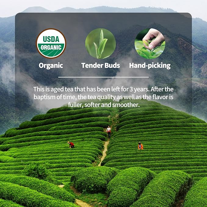KHS Organic Imperial Leaf Puerh Tea Grade AAA, 3.53 OZ Aged Fermented Chinese Yunnan Puer tea, No Dust Production Workshop, Natural Organic Planting Loose Leaf tea Perfect for Hot Brew