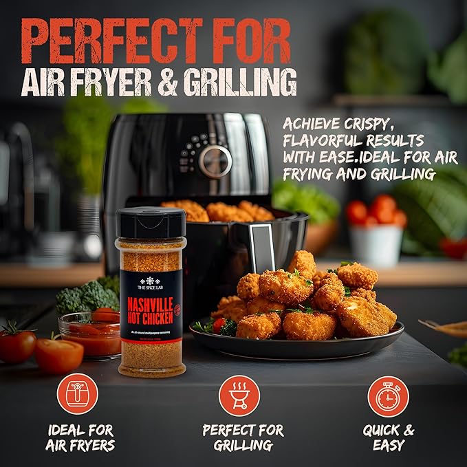 The Spice Lab Nashville Hot Chicken Seasoning - All Purpose Spicy Dry Rub for Chicken Wing Dust Seasoning - Gluten Free & Kosher Southern Flavor – 6.5 oz Shaker – 7106