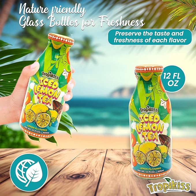 Tropikiss 12-Pack Lemon Iced Tea – Antioxidant-Rich Refreshing Drink | Natural Bottled Ice Tea | Healthy & Flavorful Beverage