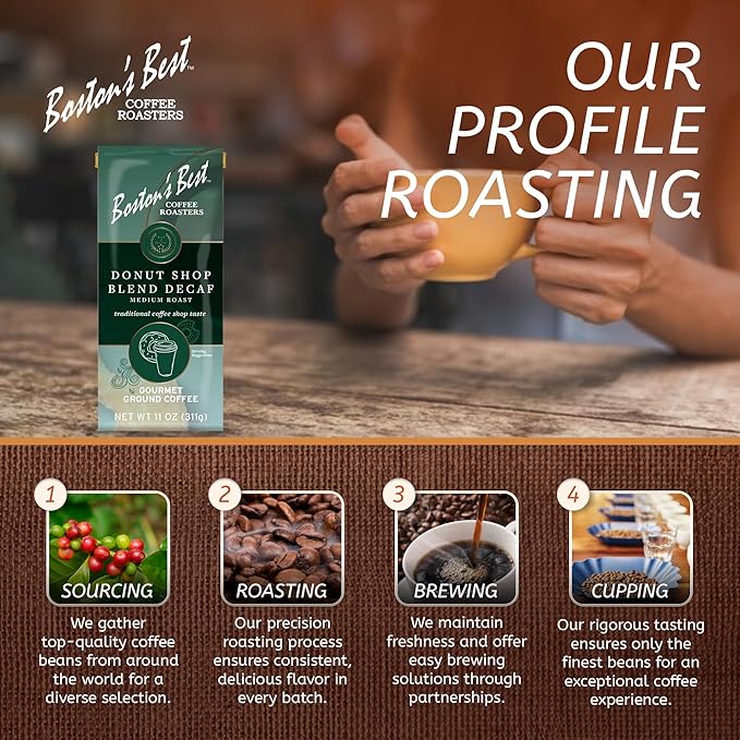 Boston???Best Coffee - Hearty Medium-Roast Donut Shop Decaf Gourmet Premium Ground Coffee, 11 oz. / 311 g Bag