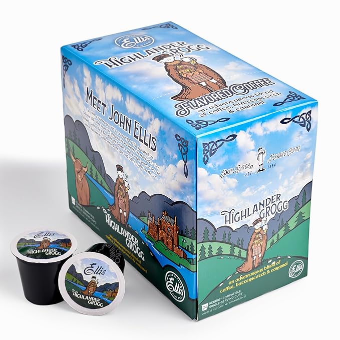 Ellis Coffee - Highlander Grogg - Flavored Single Serve Coffee Pods - For Use in Most K-cups and Keurig 2.0 Brewers - 24 Coffee Pods