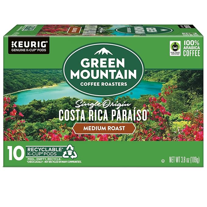 Green Mountain Coffee Roasters Costa Rica Paraiso, Keurig Single Serve K-Cup Pods, Medium Roast Coffee, 60 Count, (6 Packs of 10)