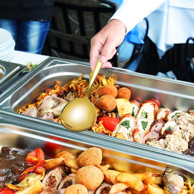 8-Piece Stainless Steel Buffet Banquet Serving Spoons, Gold Large Serving Spoon