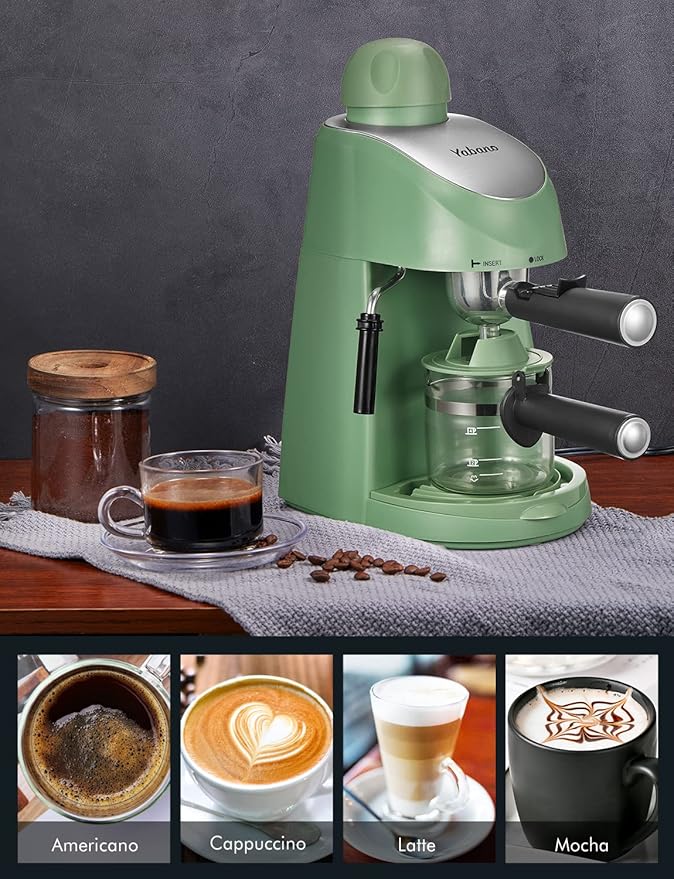 Yabano Espresso Machine, 3.5Bar Espresso Coffee Maker, Espresso and Cappuccino Machine with Milk Frother, Espresso Maker with Steamer (Green)