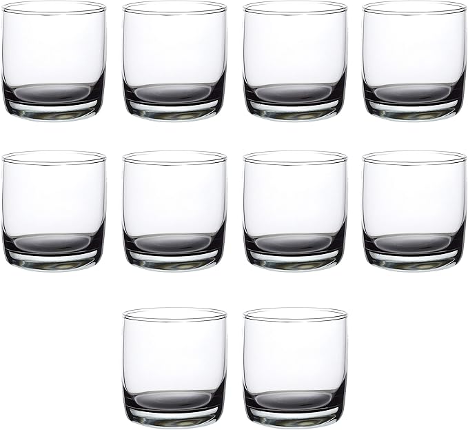 DISCOUNT PROMOS Monterrey Whiskey Glasses, 10 oz Set of 10, Bulk Pack - Heavy Base Old Fashioned Drinking Glass, Bourbon, Scotch Rocks Glasses - Black Bottom Color